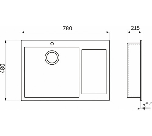 Кухонная мойка AKS Прямоугольная 78x48 левая графит