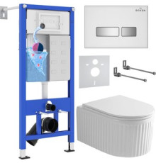 Унитаз подвесной Roxen Royal Matt в комплекте с инсталляцией StounFix Dual Fresh 6 в 1 968291 кнопка: белый/хром