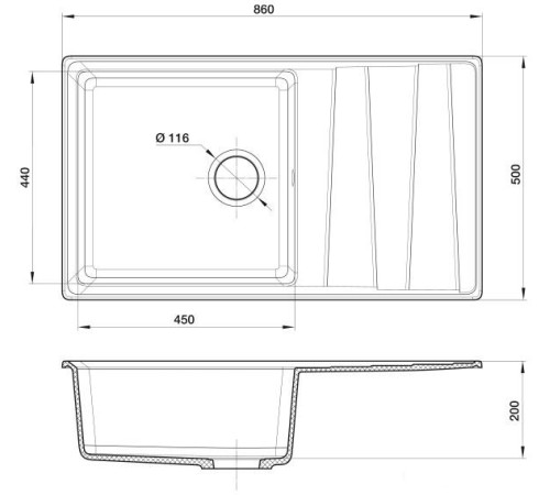 Кухонная мойка GranFest GF-LV-860L песочный