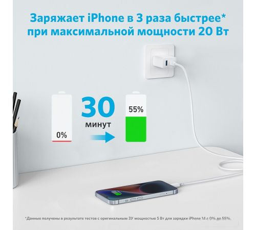 Сетевое зарядное Anker 312 20W Wall Charger 2 Ports + C
