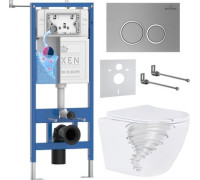 Унитаз подвесной Roxen Antares Tornado Long в комплекте с инсталляцией StounFix Dual Fresh 6 в 1 868427 кнопка: хром матовый матовая