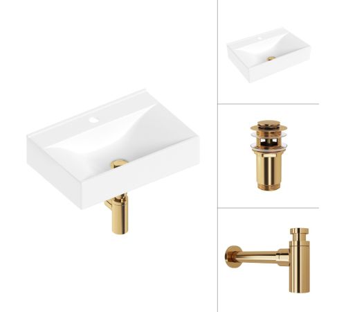 Умывальник Lauter 21887B + клапан 21190G + сифон 21635G золото