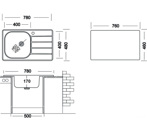 Кухонная мойка Ukinox Гранд GRM780.480-GT6K 2L