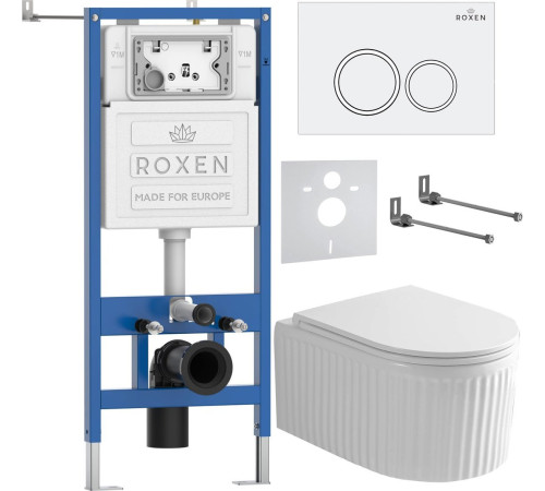 Унитаз подвесной Roxen Royal Matt в комплекте с инсталляцией StounFix Dual Fresh 6 в 1 968230 кнопка: белый