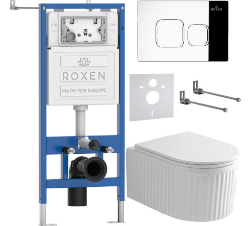 Унитаз подвесной Roxen Royal Matt в комплекте с инсталляцией StounFix Dual Fresh 6 в 1 968273 кнопка: хром глянцевый