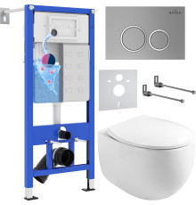 Унитаз подвесной Roxen Egg в комплекте с инсталляцией StounFix Dual Fresh 6 в 1 964076 кнопка: хром матовый