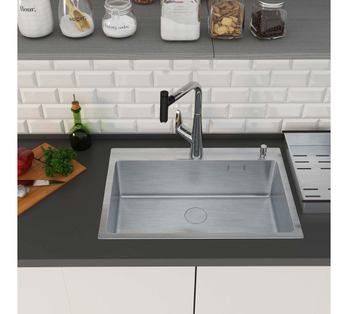 Кухонная мойка Roxen Simple 560220-70 сатин с коландером и дозатором