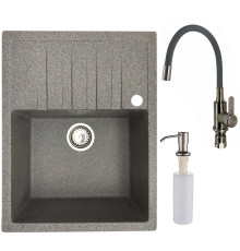 Кухонная мойка БелЭворс Vega R + смеситель W74004-9 + дозатор L405-1 серый/сатин