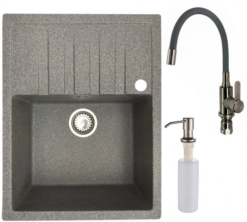 Кухонная мойка БелЭворс Vega R + смеситель W74004-9 + дозатор L405-1 серый/сатин