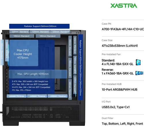 Корпус XASTRA A700 7ARGB-C10-UC черный