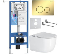 Унитаз подвесной Roxen Vortex Tornado в комплекте с инсталляцией StounFix Dual Fresh 6 в 1 868476 кнопка: золото глянцевая