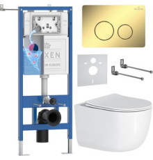 Унитаз подвесной Roxen Vortex Tornado в комплекте с инсталляцией StounFix Dual Fresh 6 в 1 868476 кнопка: золото глянцевая