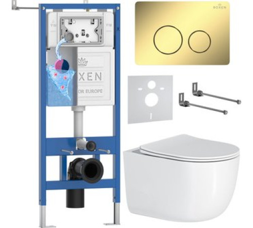 Унитаз подвесной Roxen Vortex Tornado в комплекте с инсталляцией StounFix Dual Fresh 6 в 1 868476 кнопка: золото глянцевая