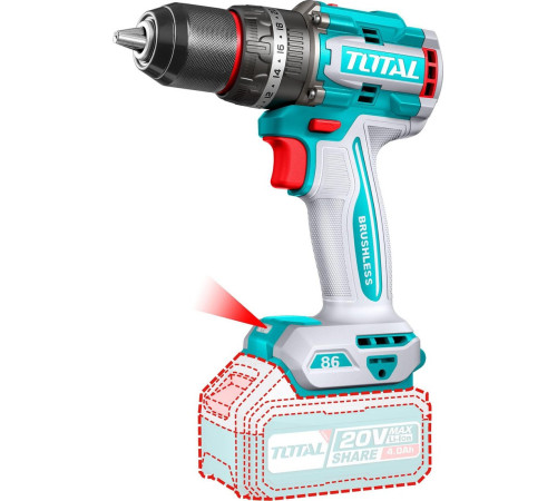 Ударная дрель-шуруповерт Total TIDLI20868 с 2-мя АКБ, кейс