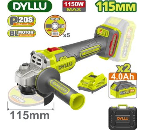Угловая шлифмашина Dyllu DTLAPB522 с 2-мя АКБ, кейс