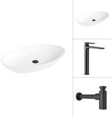 Умывальник Lauter 21571 + Reef 21CK8678BS с сифоном 21635B черный матовый