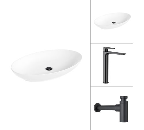 Умывальник Lauter 21571 + Reef 21CK8678BS с сифоном 21635B черный матовый