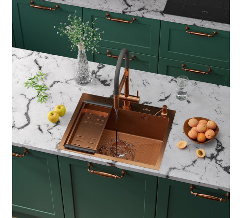 Кухонная мойка Roxen Snake 560220-60-BRS бронзовая/текстурная с коландером и дозатором
