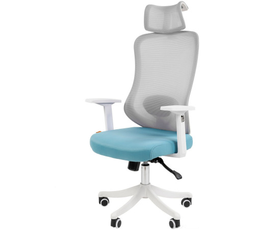Кресло CHAIRMAN CH563 ткань/сетка, белый/бирюзовый
