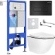 Унитаз подвесной Roxen Antares Black в комплекте с инсталляцией StounFix Dual Fresh 6 в 1 964755 кнопка: черный матовый