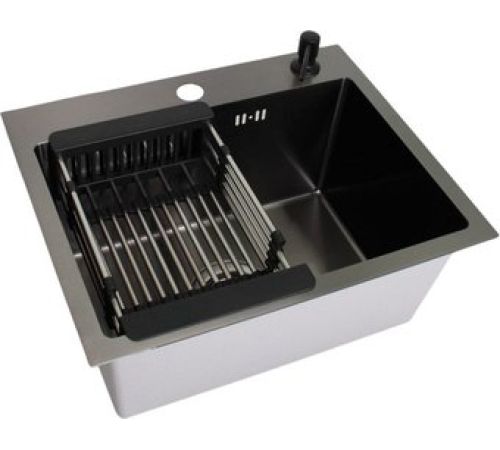 Кухонная мойка Wisent WS-35044B/GER013 с сифоном, дозатором и коландером