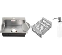 Кухонная мойка Schtoff Best Decor Silver 6050 + коландер KR-1 GREY + дозатор SD-1 GREY