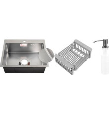 Кухонная мойка Schtoff Best Decor Silver 6050 + коландер KR-1 GREY + дозатор SD-1 GREY