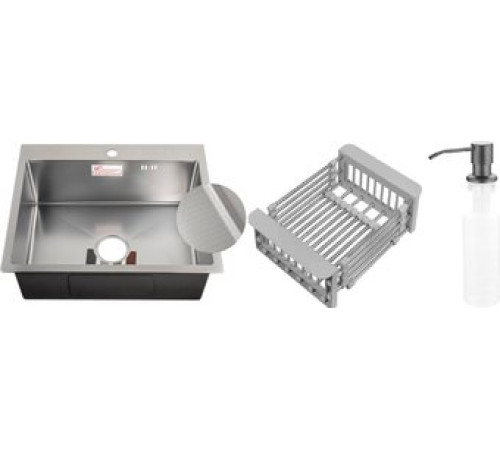Кухонная мойка Schtoff Best Decor Silver 6050 + коландер KR-1 GREY + дозатор SD-1 GREY