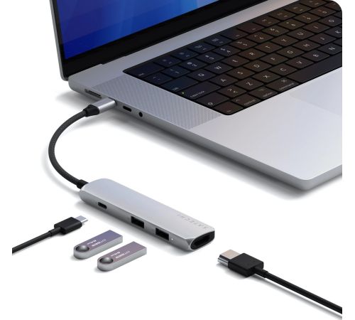 Док-станция Satechi 4-in-1 USB-C Slim Multiport Adapter 4K ST-P4SS серебристый