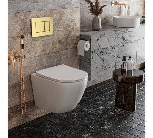 Унитаз подвесной Roxen Antares в комплекте с инсталляцией StounFix Dual Fresh 6 в 1 968451 кнопка: брашированное золото