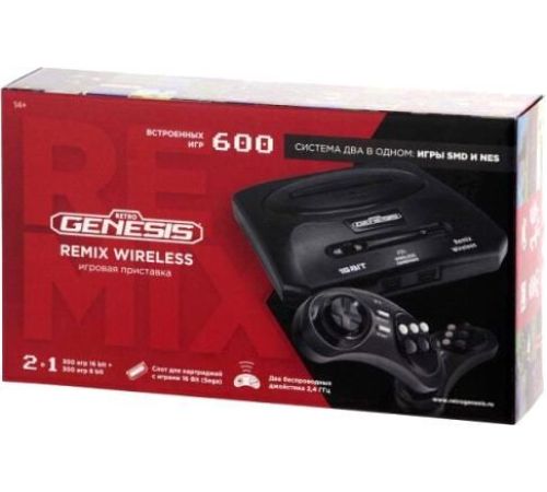 Игровая приставка Retro Genesis Remix Wireless 8+16 Bit 2 геймпада, 600 игр