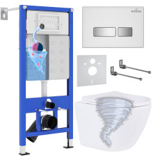 Унитаз подвесной Roxen Antares Tornado в комплекте с инсталляцией StounFix Dual Fresh 6 в 1 968395 кнопка: белый глянцевый