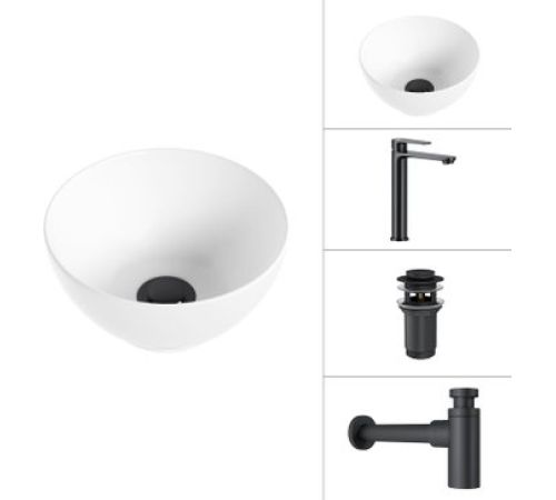 Умывальник Lauter 21601E + Moon 21СК8691BS + сифон 21635B + дон.клапан 21190B черный матовый