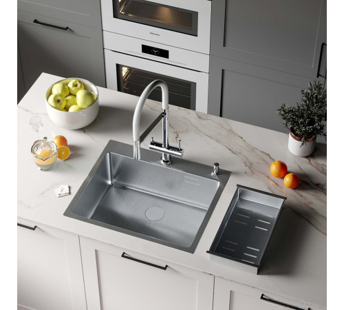 Кухонная мойка Roxen Simple 560220-55 сатин с коландером и дозатором