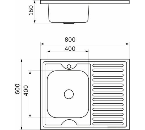 Кухонная мойка AKS Накладная 80x60 правая полированная