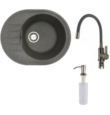 Кухонная мойка БелЭворс New Lux R + смеситель W74004-9 + дозатор L405-1 серый/сатин