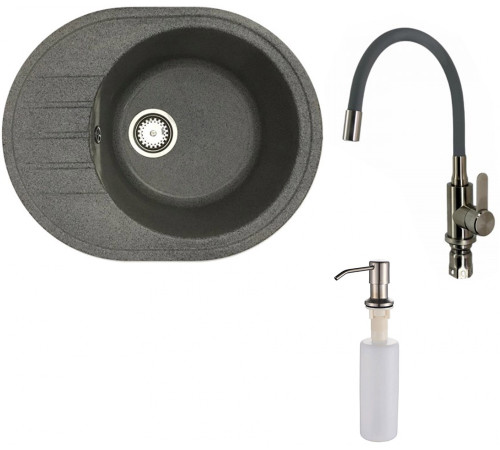 Кухонная мойка БелЭворс New Lux R + смеситель W74004-9 + дозатор L405-1 серый/сатин