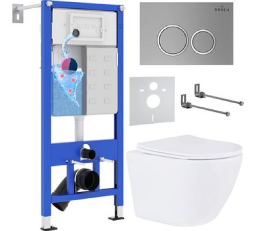 Унитаз подвесной Roxen Antares One Rimless 6 в 1 StounFix Dual Fresh 524734 кнопка: матовая