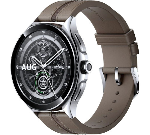 Умные часы Xiaomi Watch 2 Pro LTE серебристый, с коричневым кожаным ремешком, международная версия