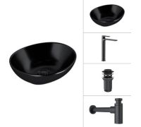 Умывальник Lauter 21652-A + Reef 21CK8678BS + сифон 21635B + дон.клапан 21190B черный матовый