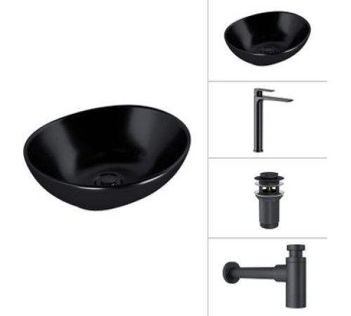 Умывальник Lauter 21652-A + Reef 21CK8678BS + сифон 21635B + дон.клапан 21190B черный матовый