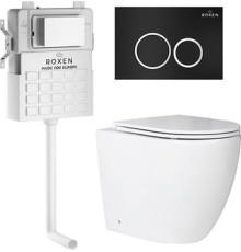 Унитаз приставной Roxen Antares в комплекте с инсталляцией Attach 5 в 1 966880 кнопка: черный матовый с хромированной окантовкой клавиш