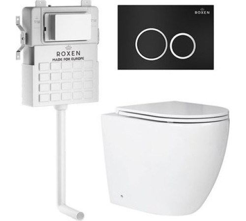 Унитаз приставной Roxen Antares в комплекте с инсталляцией Attach 5 в 1 966880 кнопка: черный матовый с хромированной окантовкой клавиш