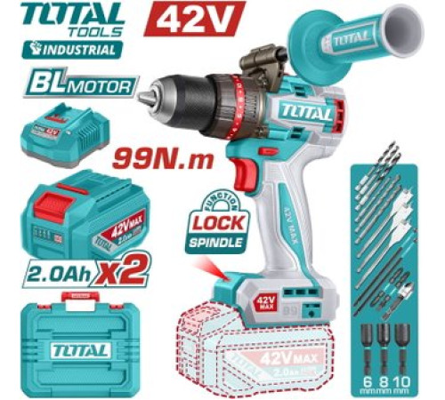 Ударная дрель-шуруповерт Total TIDLI429982 с 2-мя АКБ, кейс