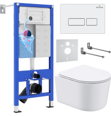 Унитаз подвесной Roxen Simple Compact в комплекте с инсталляцией StounFix Dual Fresh 6 в 1 920247 кнопка: белый глянец