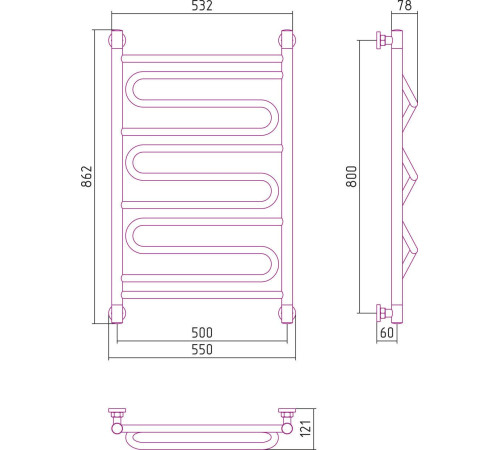 Полотенцесушитель Сунержа Элегия+ 800x500 00-0205-8050
