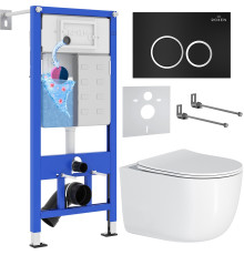 Унитаз подвесной Roxen Vortex Tornado в комплекте с инсталляцией StounFix Dual Fresh 6 в 1 964295 кнопка: черный матовый