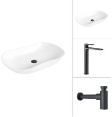 Умывальник Lauter 21570 + Reef 21CK8678BS с сифоном 21635B черный матовый