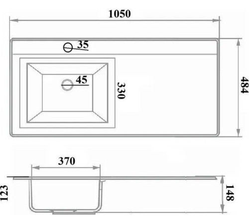 Умывальник Runo Гамма 105 лайт с правым крылом белый