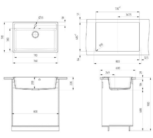 Кухонная мойка Ulgran U-600 344 ультра-черный